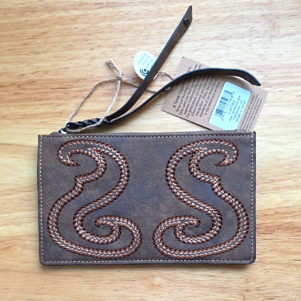 Tony Lama RFID Zip Pouch Wallet Briwn